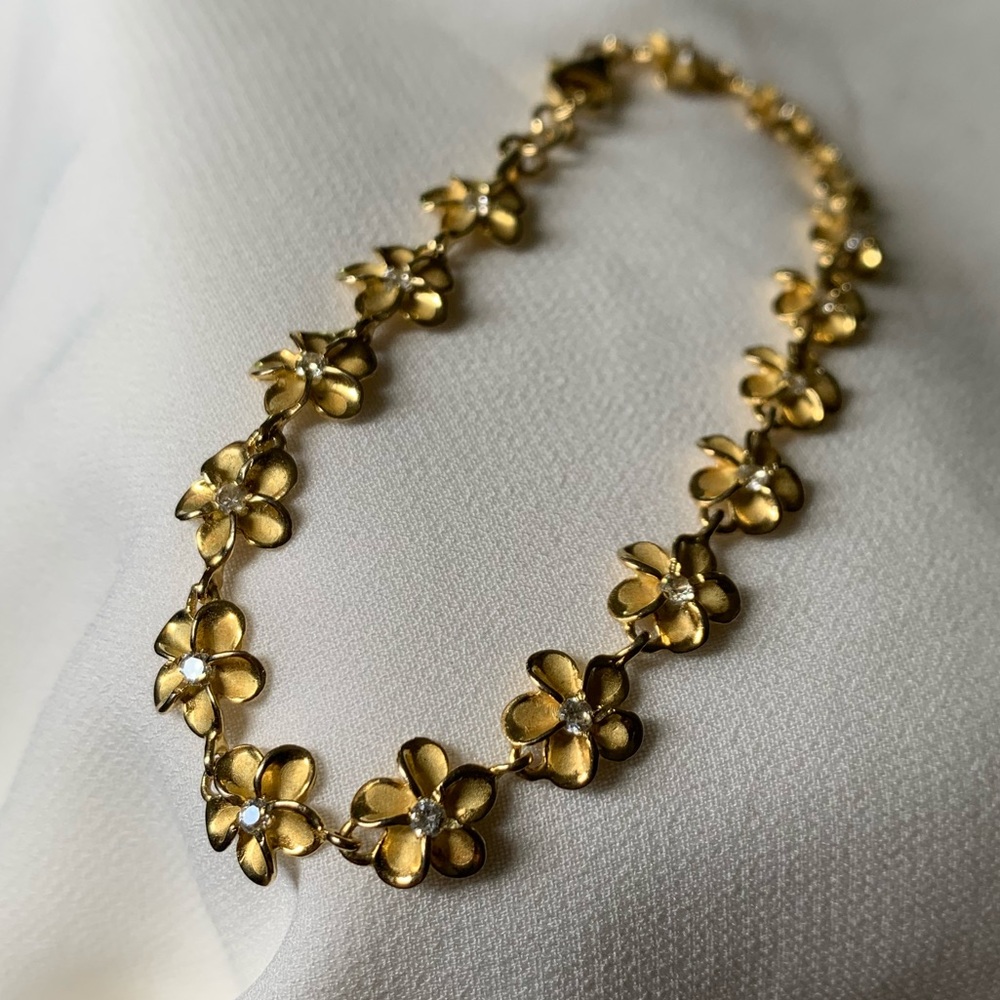 14K YG plated sterling silver plumeria bracelet